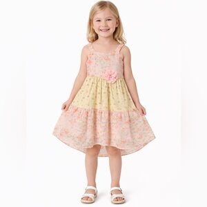 Pink & Violet Floral High-Low Dress - Size 5 - Excellent Condition